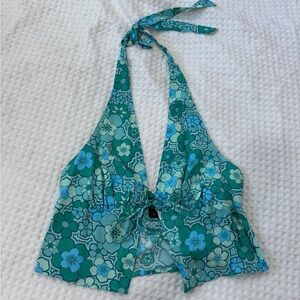 NWOT Green Floral Halter Top